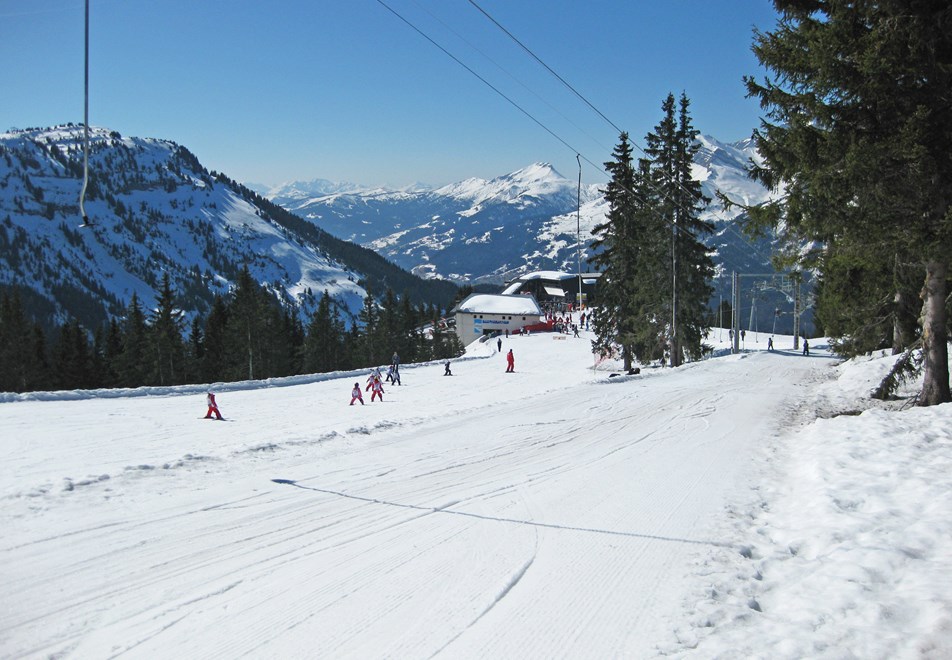 Les Carroz Ski Resort - Beginner ski slopes at top of Kedeuze gondola
