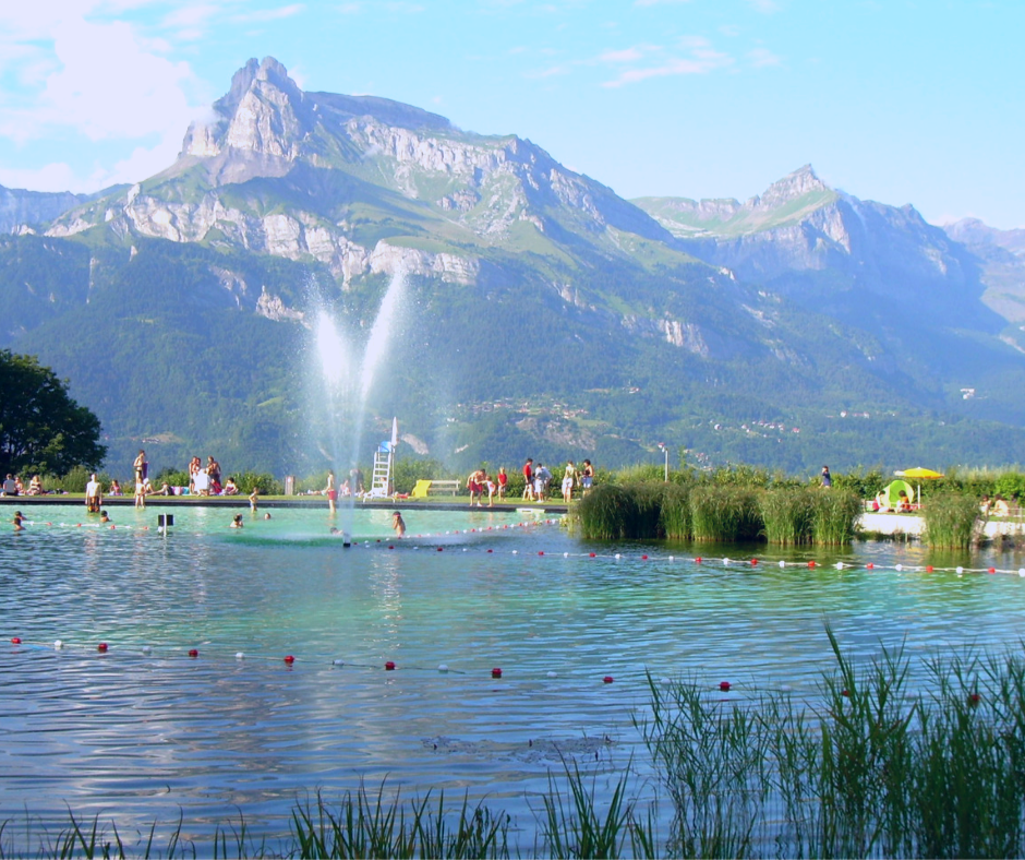 Ecological swimming lake in Combloux summer