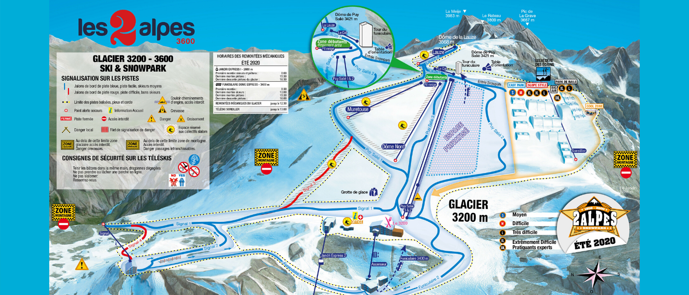 Map of glacier skiing in Les 2 Alpes