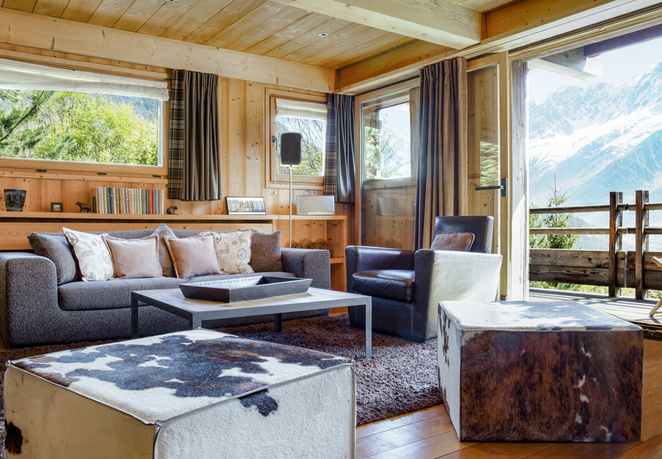 Chalets les Granges, Les Houches (self catered chalets) - Lounge with views