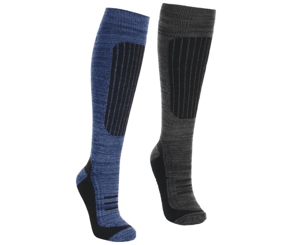 Blue and black ski socks