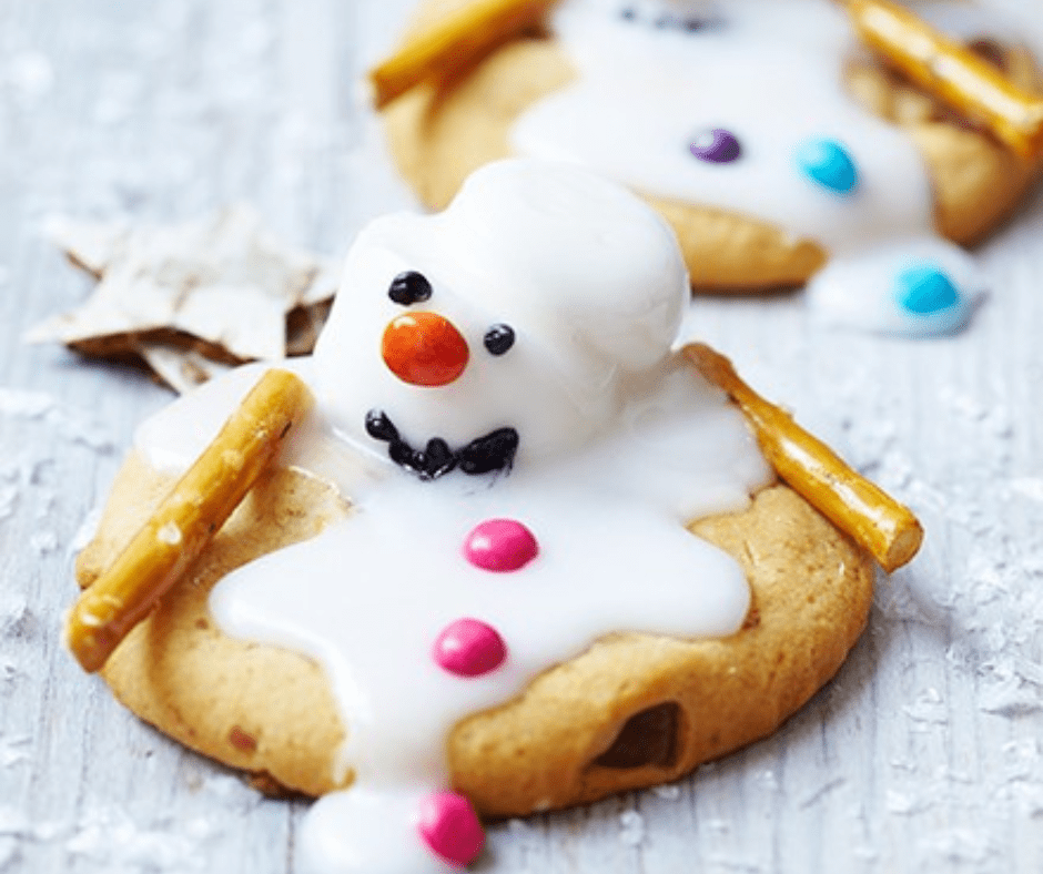 Cookie with melted snowman decoration