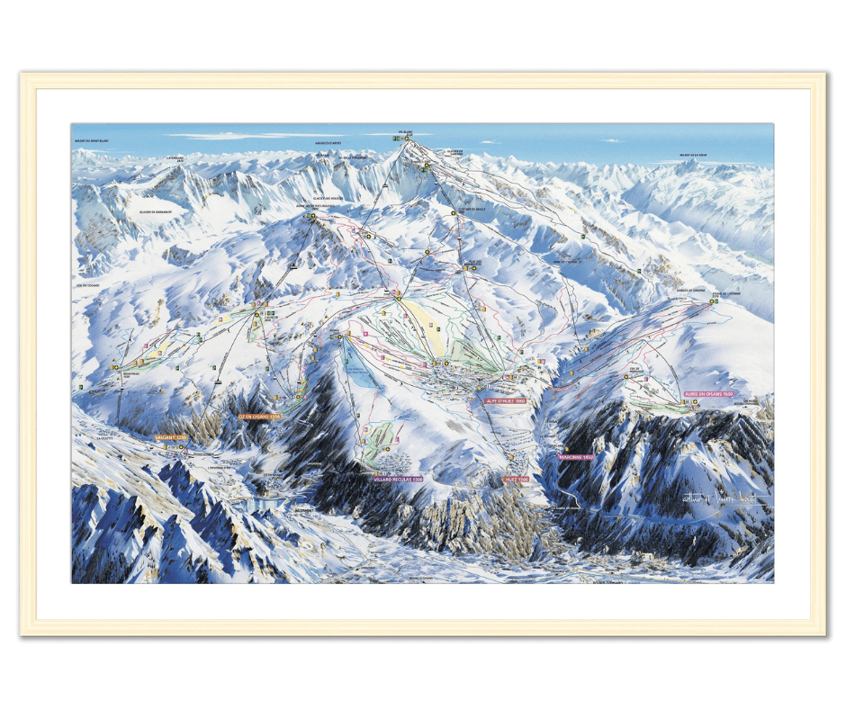 Alpe d'Huez piste map in a frame