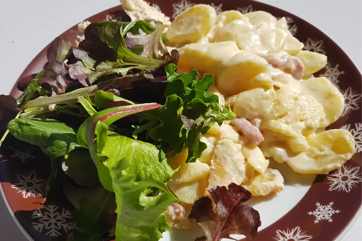 Enjoying locally-made tartiflette