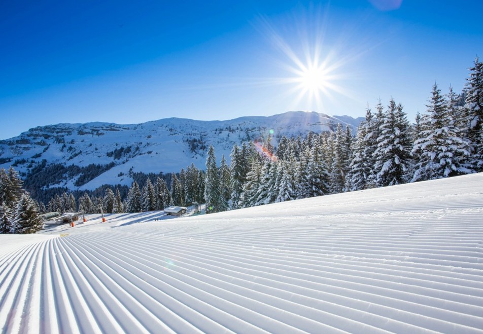 Areches-Beaufort freshly groomed ski slopes