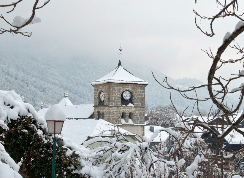 The historic church in the centre of the ski resort of Samoens