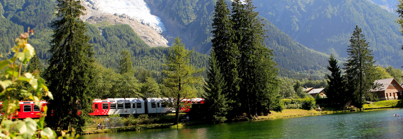 Railway train in Chamonix at summer Railway train in Chamonix at summer