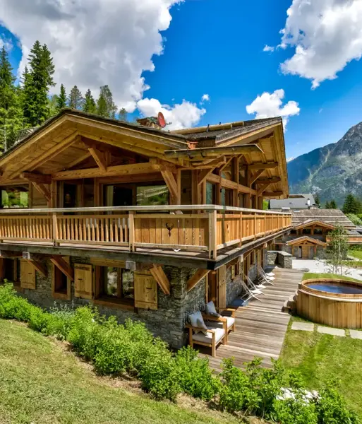Chalet Saphir, Chamonix (self catered chalet) - Exterior shot with private hot tub (©A.Jonhston)